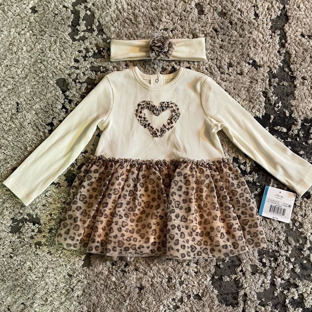 NWT Little Me Cheetah Print Dress with Headband